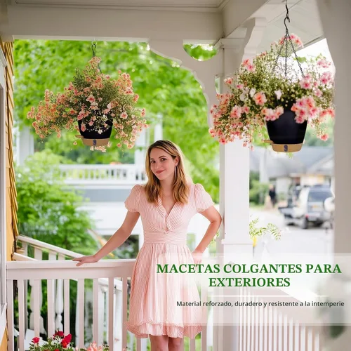 Vista 6 de Maceta colgante de riego automático de 8 pulgadas para plantas de interior Negro