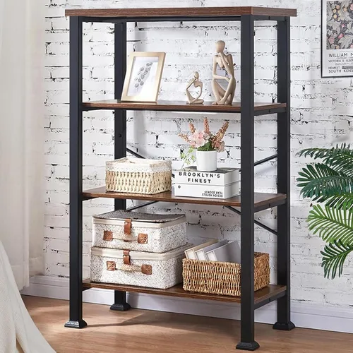 Vista 12 de HOMBAZAAR - Estantería de 3 niveles, estantería industrial negra, estanterías profundas de madera y metal de ingeniería, estantería baja para sala
