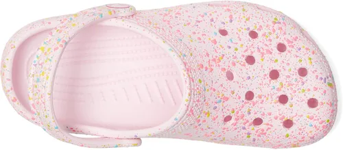 Vista 2 de Crocs Zuecos clásicos unisex para niños con patrones y gráficos, color rosa leche/multicolor, 1 mediano