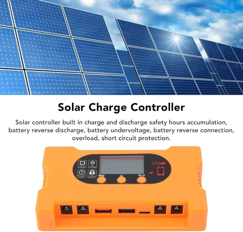 Vista 3 de Controlador de carga solar Dual USB tipo C de carga rápida Panel solar Regulador de batería Dc5521 Interfaz 12v/24v Adaptación automática (10A)