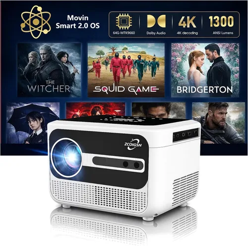 Vista 10 de Proyector inteligente 4K con WiFi y Bluetooth, 1800 ANSI de uso diurno, Android 11.0, altavoz de 38 W, arco HDMI2.1, fundición NFC, proyector Ultra