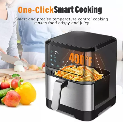 Vista 13 de Freidora de aire digital LED, horno tostador eléctrico con freidora de aire, freidora de aire multifunción, asar, asar, deshidratar y más