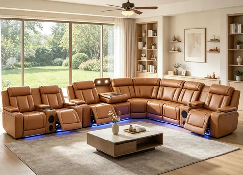 Vista 53 de Juego de sofá seccional reclinable de cuero, sofá seccional con 4 sillones reclinables