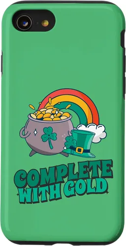Vista 18 de iPhone 16 completo con oro - Funda con diseño de arcoíris y fortuna
