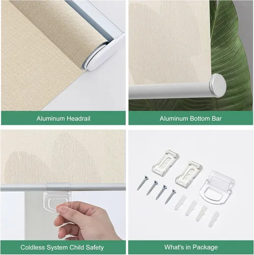 Vista 3 de Tonature Persianas enrollables de tamaño personalizado sin cordón para ventanas con filtro de luz, persianas enrollables solares transparentes Beige