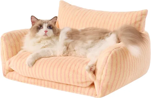 Vista 23 de Hollypet Cama para gatos, mullida, multifuncional, de doble capa, suave para mascotas, sofá ortopédico para gatos y perros pequeños, color beige