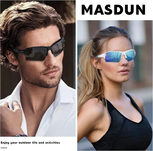 Vista 3 de MASDUN Gafas de sol deportivas polarizadas para hombres y mujeres, lentes de sol de medio marco para equitación, béisbol, pesca, ciclismo, correr