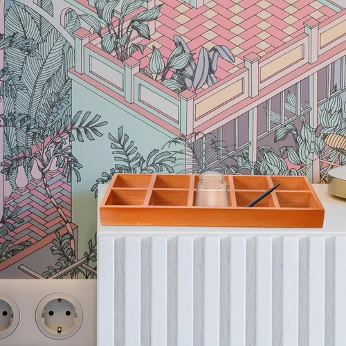 Vista 2 de Organizador dividido de madera, bandeja de clasificación de madera, pantalla de rejilla, bandeja rectangular de madera dividida con 10 secciones