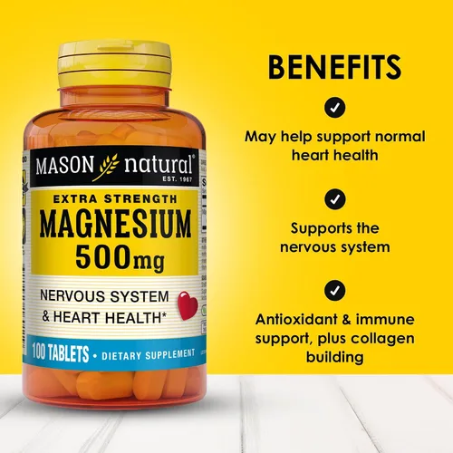 Vista 2 de Mason Natural Magnesio 500 mg Extra Strength, 100, suministro de día, 1 paquete