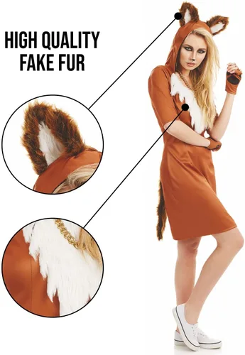 Vista 4 de fun shack Disfraz de zorro para mujer, disfraz de animal de Halloween para adultos, disponible en tallas S, M, L, XL