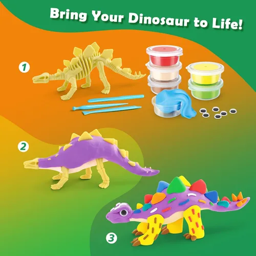 Vista 3 de Kit de arcilla de aire seco de dinosaurios de Drama Planet – Crea 5 modelos de dinosaurios con 12 colores de arcilla para modelar, guía
