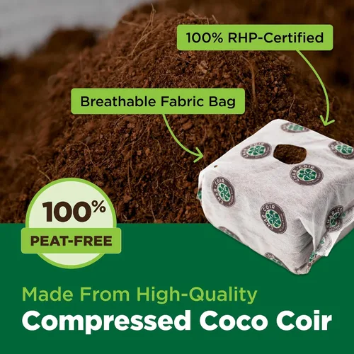 Vista 4 de Char Coir Coco Cube, 100% fibra de coco certificada RHP en bolsa de tela aireada para semillas o clones, tamponado, pH estable, bajo EC, triple