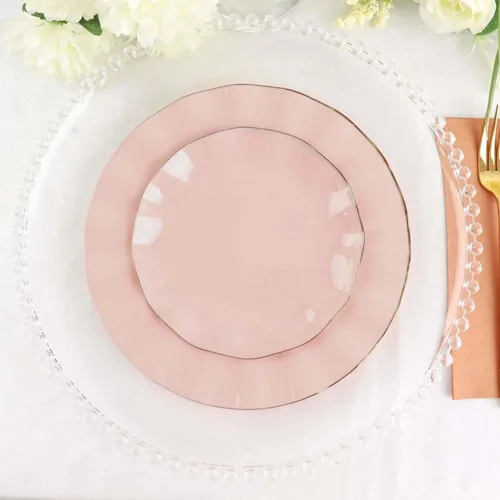 Vista 76 de Tableclothsfactory Paquete de 10 platos redondos de plástico negro de 6 pulgadas para ensalada de postre, platos desechables con borde ondulado