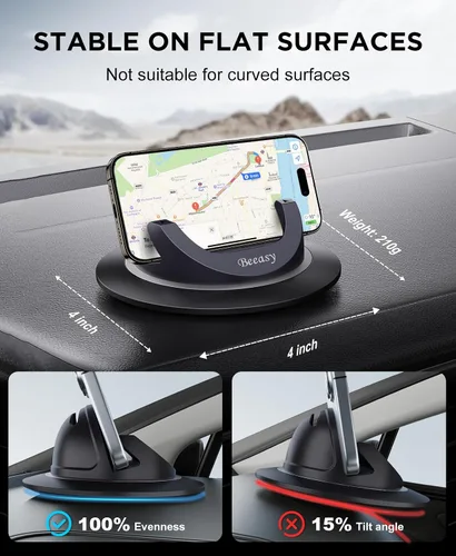 Vista 3 de Beeasy Soporte de teléfono celular para salpicadero de automóvil, soporte de teléfono con silicona giratoria de 360°, antideslizante, soporte