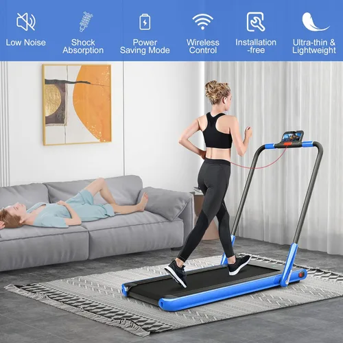 Vista 3 de Cintas de correr plegables para el hogar, 2 en 1, almohadilla portátil plegable debajo del escritorio, cintas de correr con modos de caminar y Azul