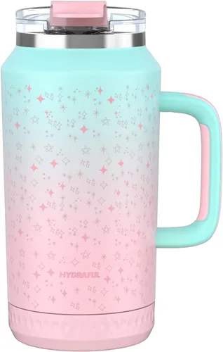 Vista 18 de Hydraful Vaso de 64 onzas con asa y pajilla, 100% a prueba de fugas, vaso aislado reutilizable, botella de agua grande de acero inoxidable, taza