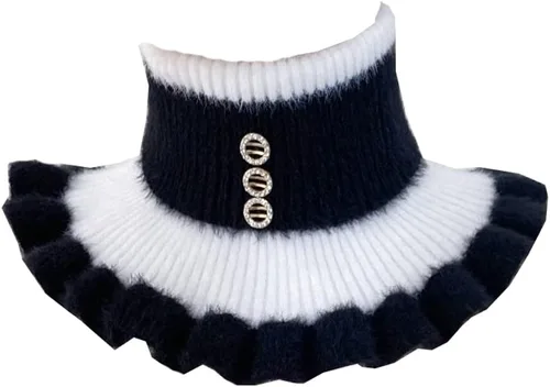 Vista 3 de Cuello alto Dickey a rayas de punto falso cuello falso desmontable cuello bufanda calentador de cuello para mujer