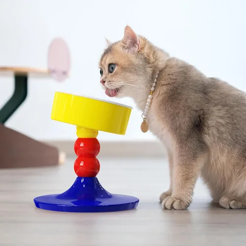 Vista 7 de Cuencos elevados de cerámica para gatos, plato de comida para gatos con soporte, soporte elevado de 3 alturas ajustables para perros pequeños y Rojo