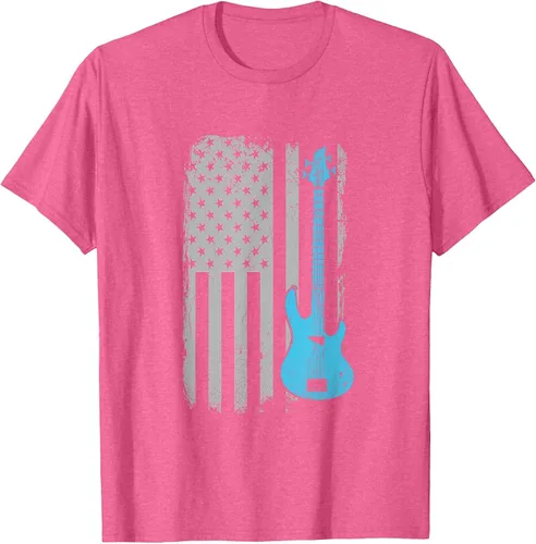Vista 35 de Electric Bass Guitar Player American Flag Musician T-Shirt Asphalt Grey