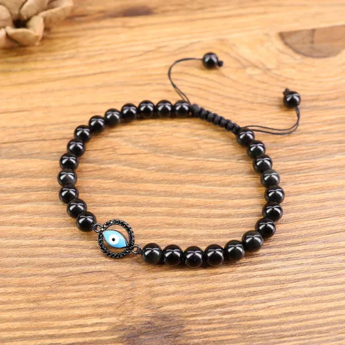Vista 3 de COAI - Pulsera con cuentas de piedra de obsidiana negra