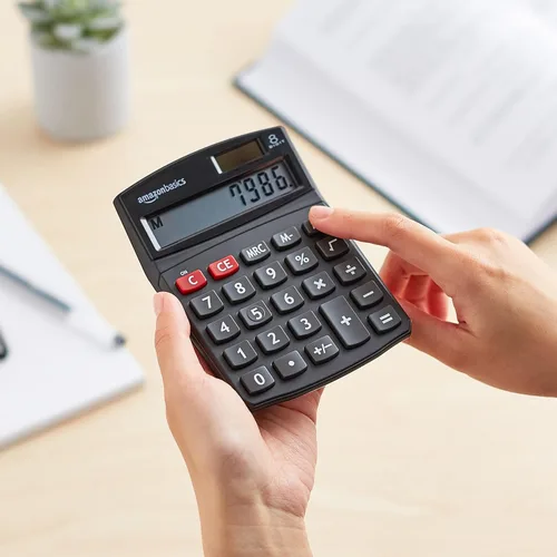 Vista 6 de Amazon Basics Calculadora de escritorio LCD de 8 dígitos, portátil y fácil de usar, color negro, paquete de 1