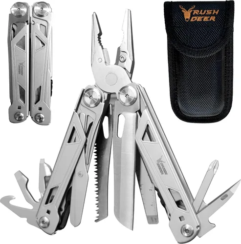 Vista 9 de RUSH DEER Multiherramienta 19 en 1 Herramientas Esenciales de Supervivencia y Alicates Multiusos - Regalo para Hombres - Kit de Herramientas