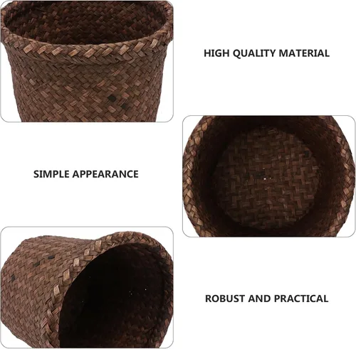 Vista 4 de NUOBESTY Cesta redonda de hierba marina: 5.5 x 7.1 pulgadas, cubierta de macetas tejidas, contenedores de macetas - Cesta de mimbre para plantas