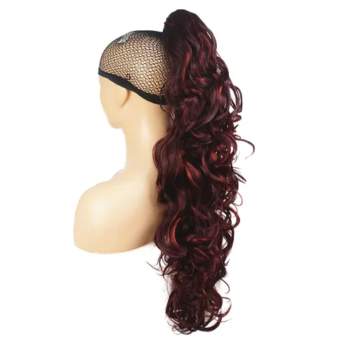 Vista 23 de Lydell 30" largo rizado peinado clip en garra cola de caballo extensión pelo sintético postizo 9.88 oz con un clip de mandíbula/garra (negro)