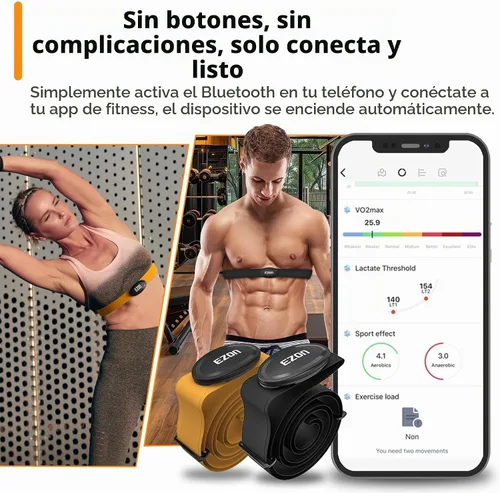 Vista 4 de EZON Heart Rate Monitor Chest Strap C009Pro,ANT+& Bluetooth 5.1 Dual Protocol,Up to 400H Battery Life,Compatible with Negro
