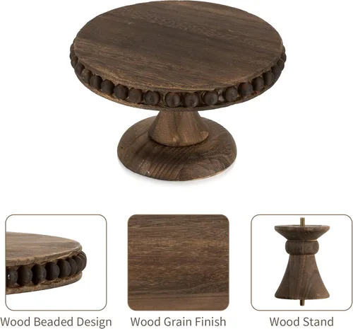 Vista 4 de Hanobe Soporte para Tartas de Madera Pequeño: Soporte de Pedestal para Cupcakes de 8 Pulgadas, Elevador de Exhibición de Postres Rústico Envejecido