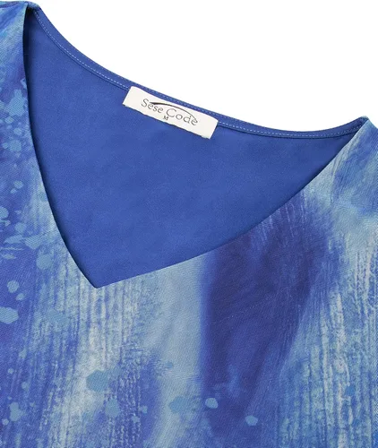 Vista 2 de SeSe Code - Blusa de malla para mujer, con volantes y manga 34, holgada y elástica