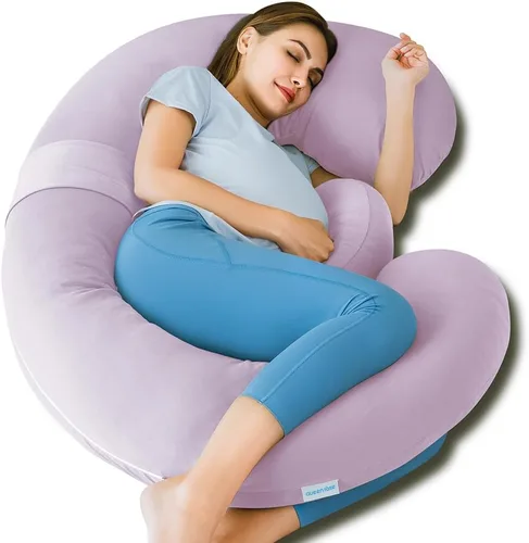 Vista 11 de QUEEN ROSE Almohada de embarazo en forma de E con cuña desmontable, almohada de maternidad ajustable de cuerpo completo para dormir, funda