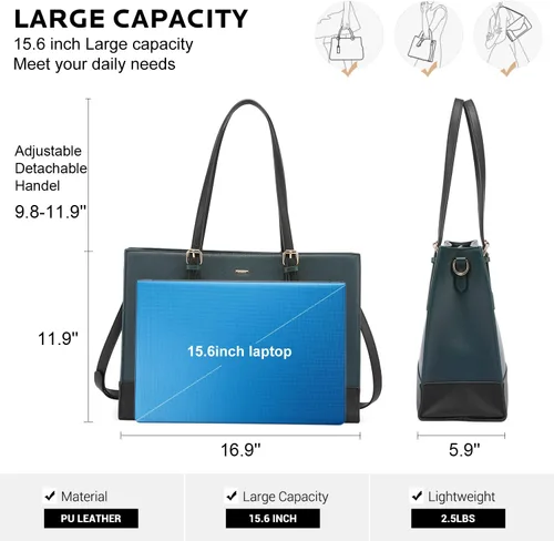 Vista 4 de LOVEVOOK Bolso de mano para computadora portátil para mujer, bolso grande de 15.6 pulgadas, bolso de hombro para trabajo de negocios