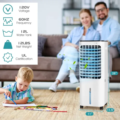 Vista 7 de GOFLAME Enfriador de aire evaporativo 4 en 1, ventilador de refrigeración de aire portátil humidificador de aire con 4 paquetes de hielo y control