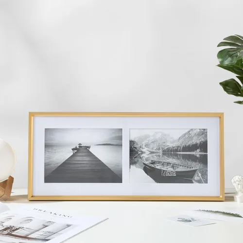 Vista 8 de Marco de fotos de aluminio dorado con 2 aperturas de 5 x 7 2 tapetes incluidos, plexiglás HD, se adapta a fotos de 5 x 7 o 4 x 6, soporte de mesa
