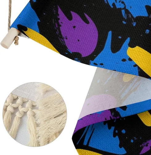 Vista 3 de 90s Graffiti Blue Purple Yellow Retro Poster Hanging Kit for Walls Arts Canvas Artwork Decor