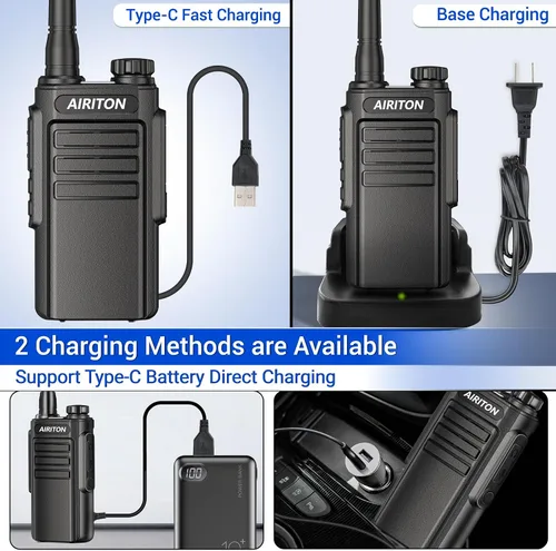 Vista 3 de Walkie Talkies de largo alcance para adultos, radio bidireccional recargable Walkie Talkie UHF con batería de iones de litio de 1500 mAh, cargador