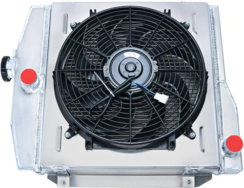 Vista 4 de Radiador para Jeep CJ5 CJ6 Willys 2.2L L4 3.7L V6 3.8L 4.2L L6 Gas 1955-1971, Radiador de aluminio completo de 3 filas + cubierta / ventilador + kit