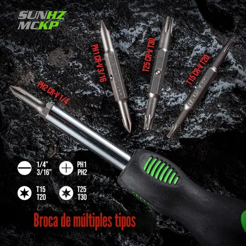 Vista 3 de SUNHZMCKP Destornillador 8 en 1, juego de destornilladores multiusos portátiles, puntas de alta resistencia, Phillips, ranurado, Torx, adecuado