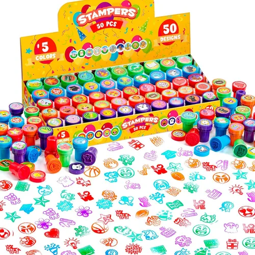 Vista 9 de JOYIN 50 sellos de animales para niños, con 50 diseños diferentes, granja, animales marinos, sellos para manualidades, caja de premios juguetes
