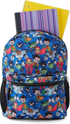 Vista 7 de DC Comics Teen Titans Go! Allover Mochila - Beast Boy, Raven, Cybord, Robin y Silkie - Teen Titans Go! Mochila escolar, Azul