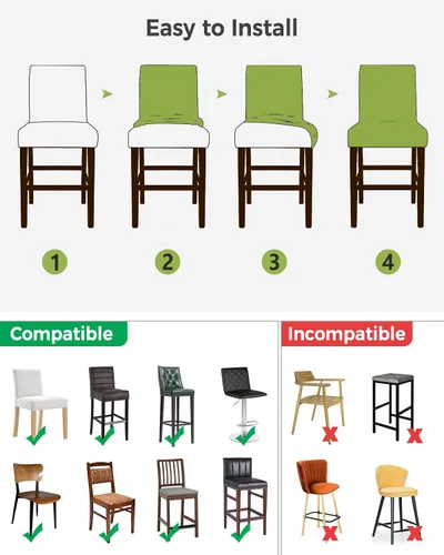 Vista 7 de YOKOU Juego de 6 fundas para taburetes de bar, diseño navideño de rayas blancas y negras rústicas, estilo rústico, estilo campestre, elásticas