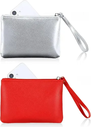 Vista 20 de Paquete de 2 pequeñas bolsas de maquillaje con cremallera para bolso, lápiz labial, organizador de maquillaje de viaje para mujeres, productos Negro