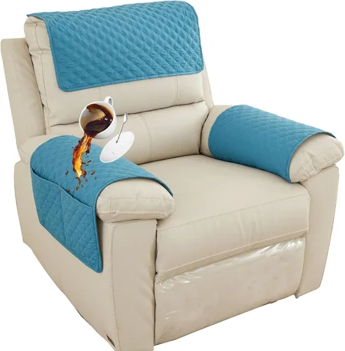 Vista 29 de Funda para Reposabrazos de Sofá, Funda para Reposacabezas de Silla Reclinable, Funda de Sillón con Bolsillos, Protector de Muebles Acolchado Beige