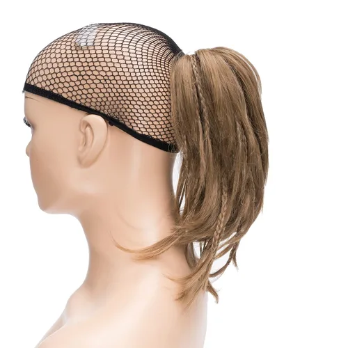 Vista 3 de IMISSU Extensiones de cabello hechas a mano con clip de cola de caballo trenzada, extensiones de cabello de cola de caballo (cobre ceniza)