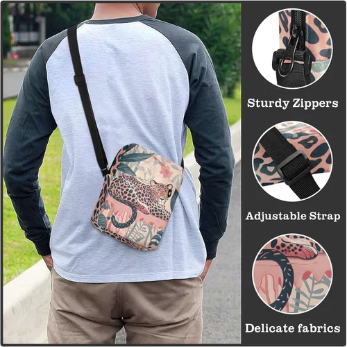 Vista 6 de Vintage Leopard and Flowers Pink messenger bags Small Crossbody Bags For Women Casual Everyday Purse Lady Shoulder Handbags Adjustable Strap for