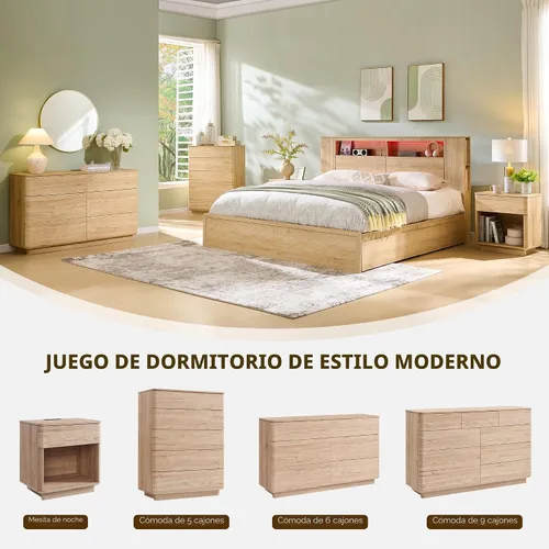 Vista 3 de ACCOHOHO Cómoda moderna de 9 cajones para dormitorio, cómodas de madera de 52" de ancho con gran almacenamiento, cajonera sin tiradores soporte