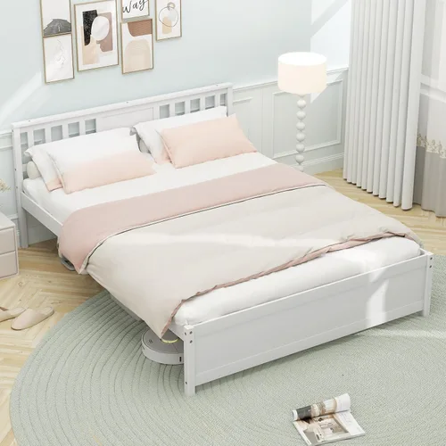 Vista 11 de KOMFOTT Base de cama de plataforma de madera individual con cabecero, plataforma de madera maciza con soporte de listones y almacenamiento debajo