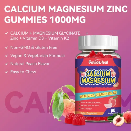 Vista 8 de Gomitas de calcio y magnesio y zinc de 1000 mg- con vitamina D3 y B12