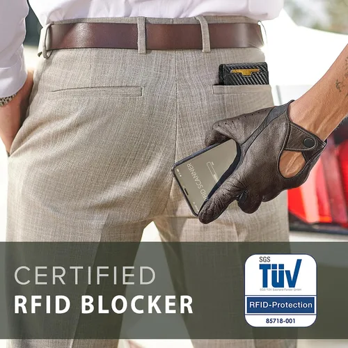 Vista 5 de TRAVANDO Billetera con clip para dinero, bolsillo frontal, delgada, con bloqueo RFID, tarjetero de crédito, mini plegable